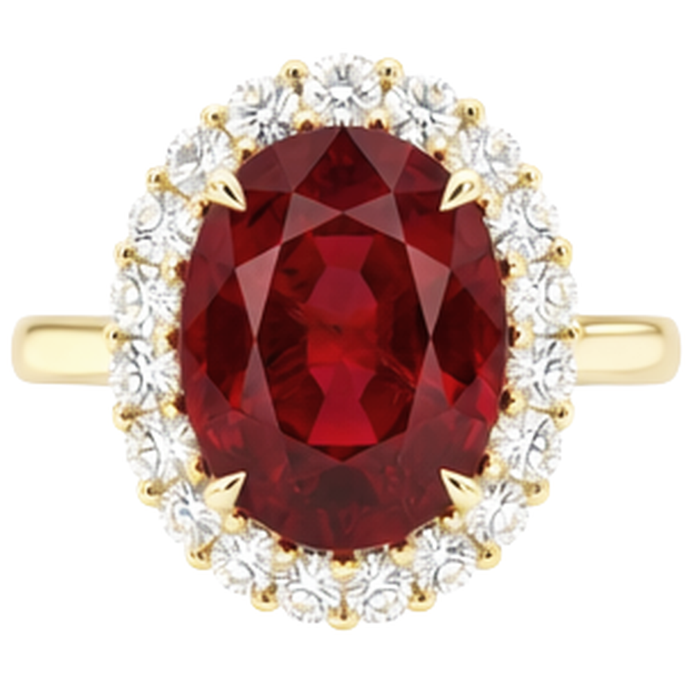 Oval Cut Red Ruby With Round Natural Earth Mined Diamond ( Not Lab Grown ) Ring 5.35 Carats Gold 14K
