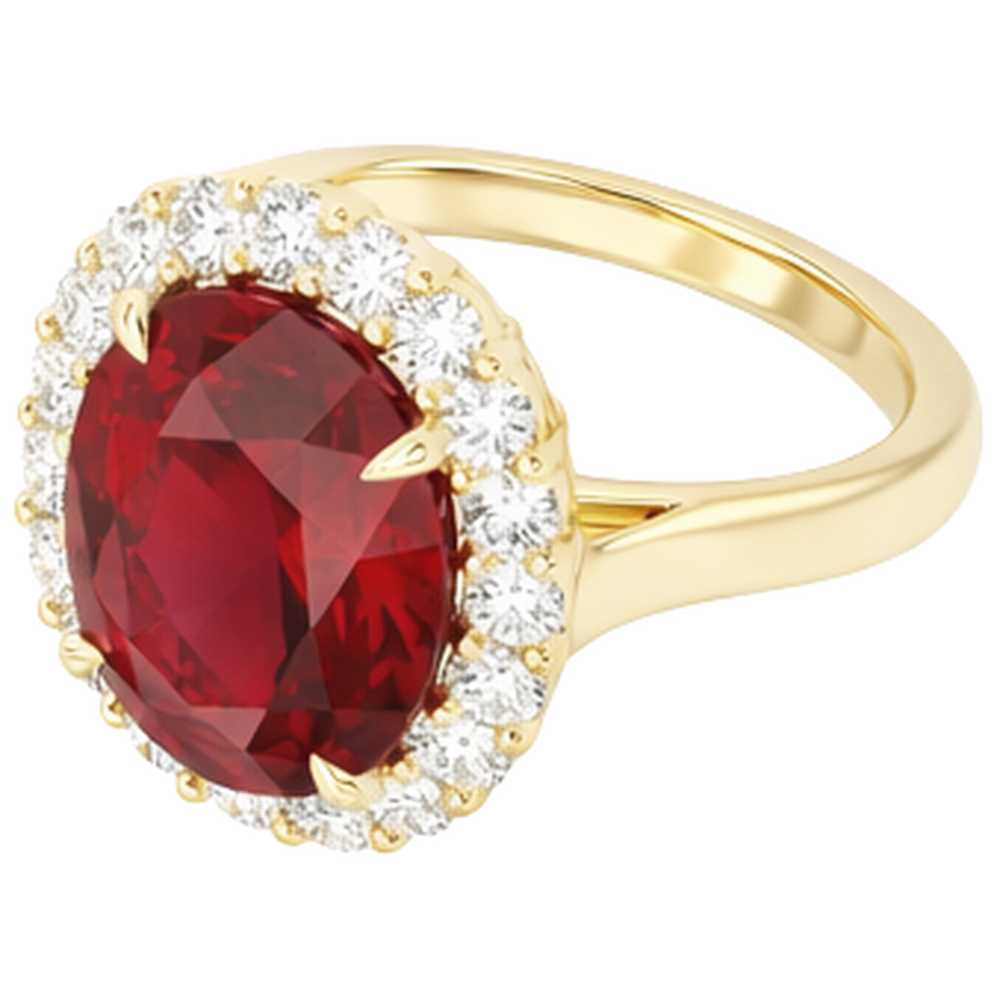 Oval Cut Red Ruby With Round Natural Earth Mined Diamond ( Not Lab Grown ) Ring 5.35 Carats Gold 14K