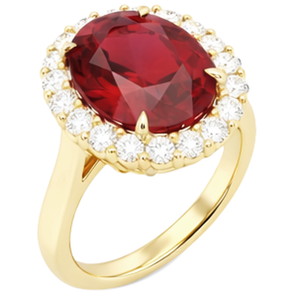 Oval Cut Red Ruby With Round Natural Earth Mined Diamond ( Not Lab Grown ) Ring 5.35 Carats Gold 14K