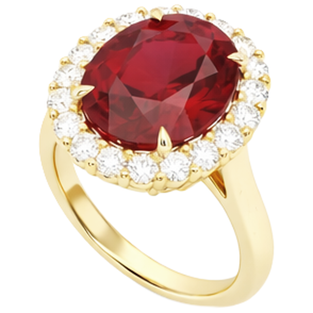 Oval Cut Red Ruby With Round Natural Earth Mined Diamond ( Not Lab Grown ) Ring 5.35 Carats Gold 14K