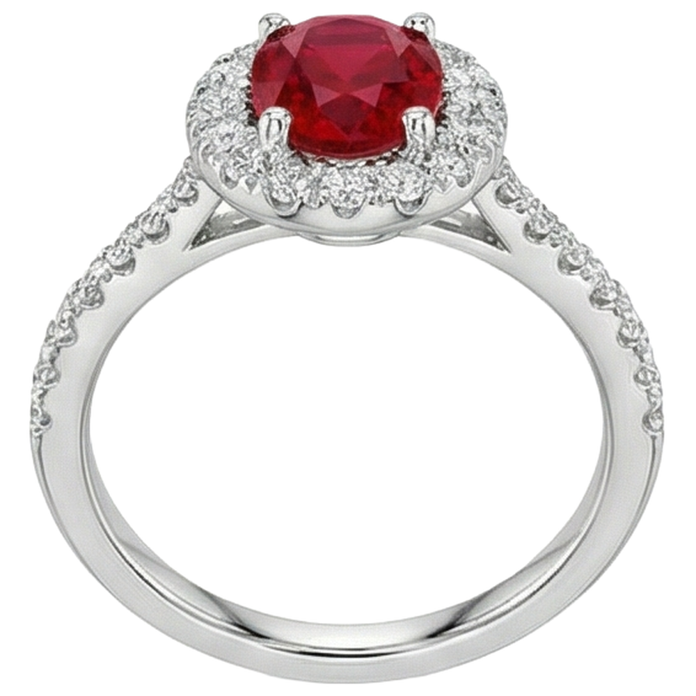 natural round ruby 4ct ring close up detail