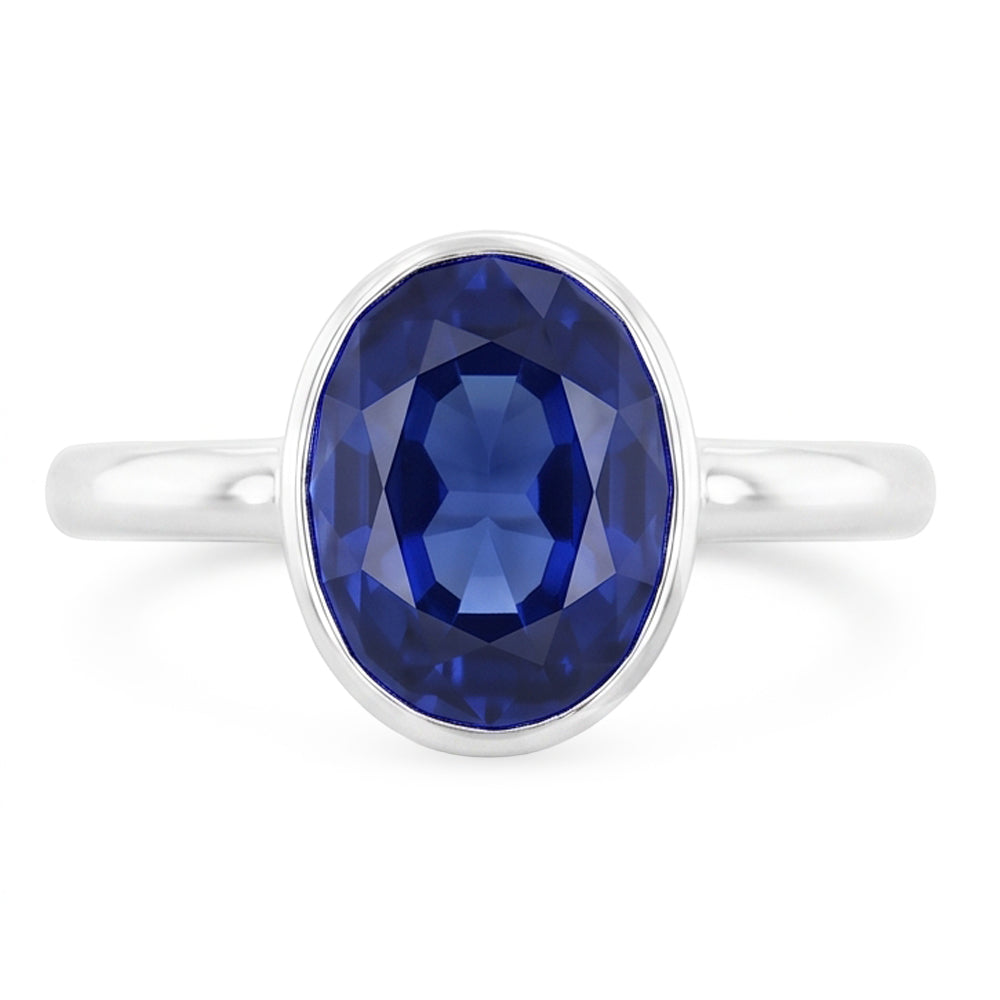 Oval Cut Sapphire Solitaire Ring Bezel Set 2 Carats Ladies Jewelry
