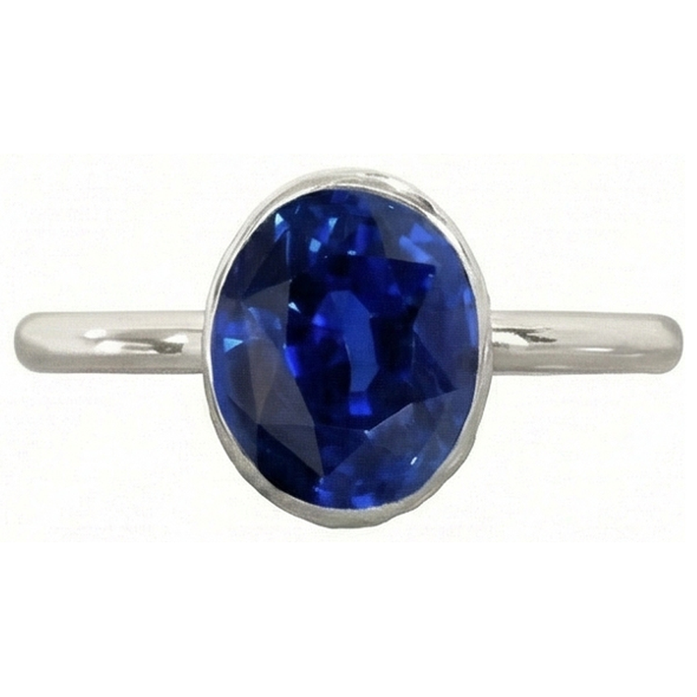 Oval Cut Sapphire Solitaire Ring Bezel Set 2 Carats Ladies Jewelry