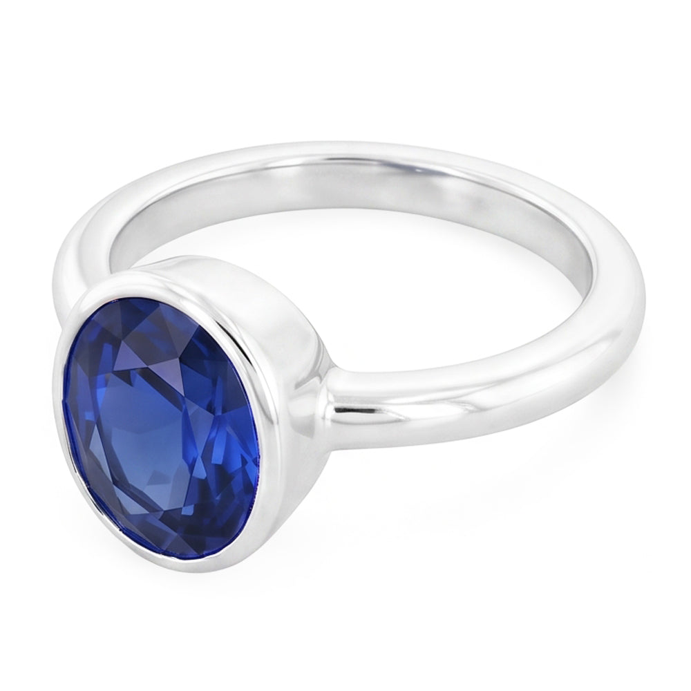 Oval Cut Sapphire Solitaire Ring Bezel Set 2 Carats Ladies Jewelry