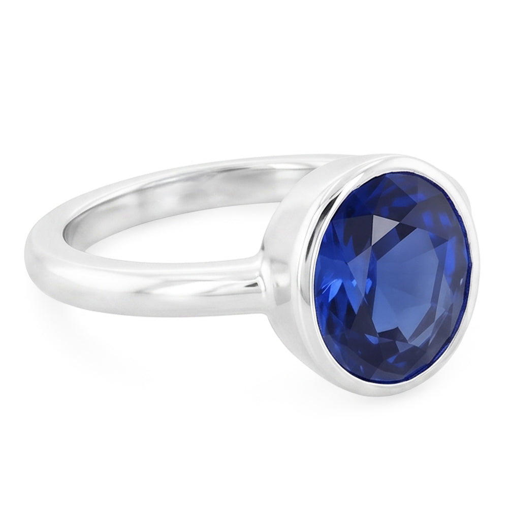 Oval Cut Sapphire Solitaire Ring Bezel Set 2 Carats Ladies Jewelry