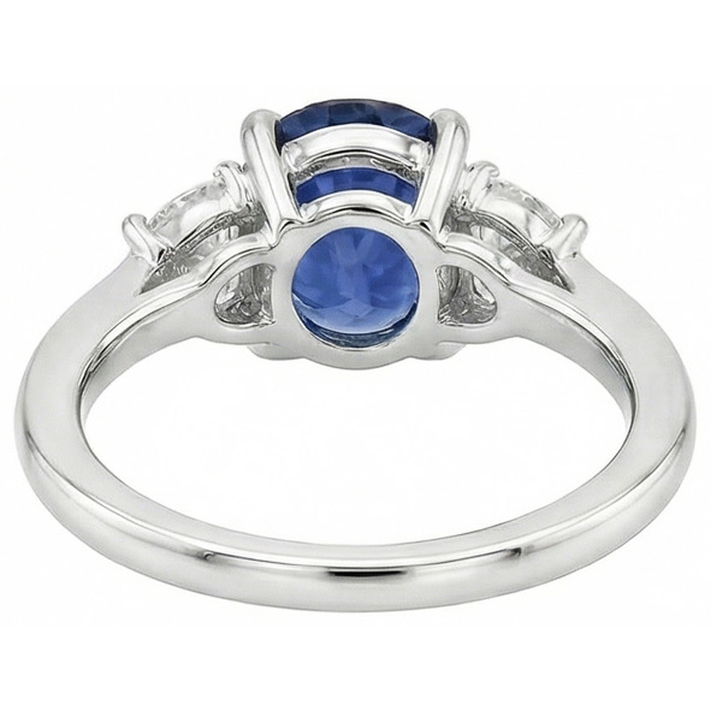 Oval Cut Sri Lanka Sapphire & Natural Earth Mined Diamond ( Not Lab Grown )  3 Stone Ring 2 Carats WG 14K