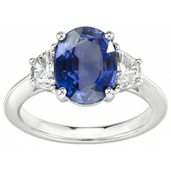 Oval Cut Sri Lanka Sapphire & Natural Earth Mined Diamond ( Not Lab Grown )  3 Stone Ring 2 Carats WG 14K