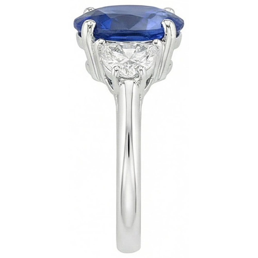 Oval Cut Sri Lanka Sapphire & Natural Earth Mined Diamond ( Not Lab Grown )  3 Stone Ring 2 Carats WG 14K