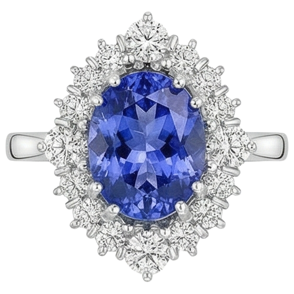 Oval Cut Tanzanite With Round Natural Earth Mined Diamond ( Not Lab Grown )s 5.20 Ct Ring White Gold 14K