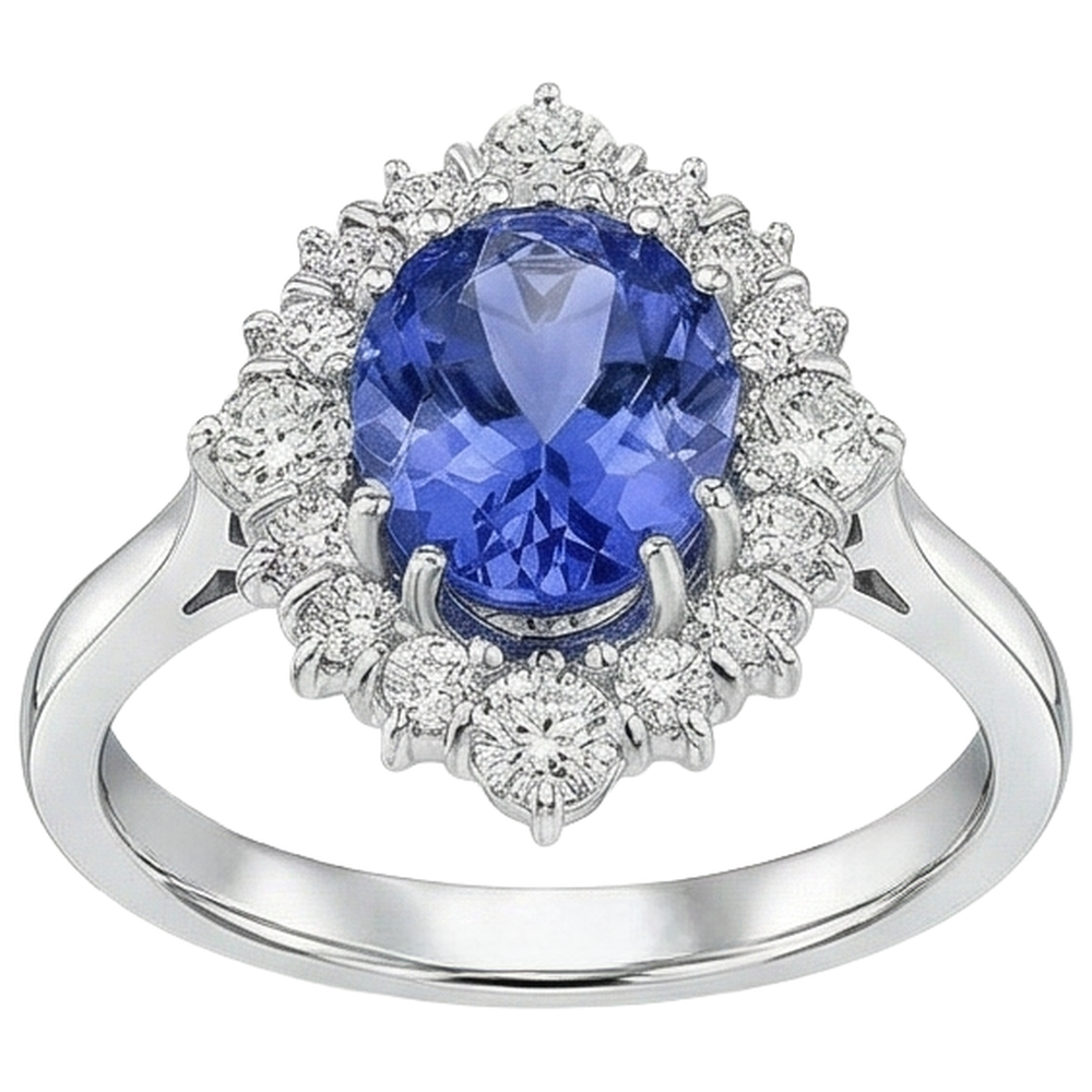 Oval Cut Tanzanite With Round Natural Earth Mined Diamond ( Not Lab Grown )s 5.20 Ct Ring White Gold 14K
