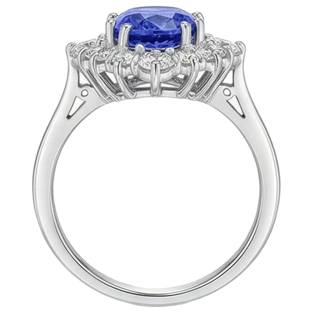 Oval Cut Tanzanite With Round Natural Earth Mined Diamond ( Not Lab Grown )s 5.20 Ct Ring White Gold 14K