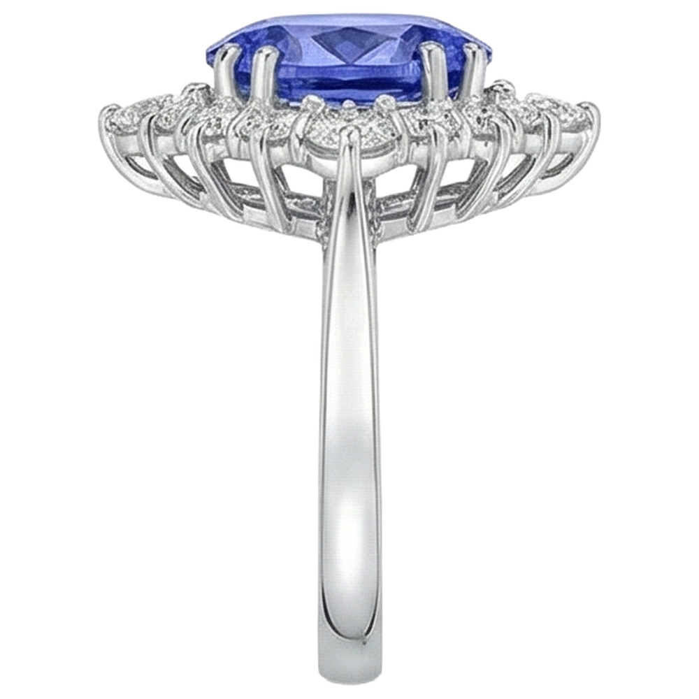 Oval Cut Tanzanite With Round Natural Earth Mined Diamond ( Not Lab Grown )s 5.20 Ct Ring White Gold 14K