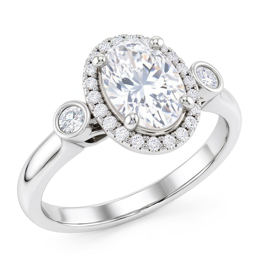 Oval Cut Three Stone Style Natural Earth Mined Diamond ( Not Lab Grown )  Ring 1.80 Carats White Gold 14K