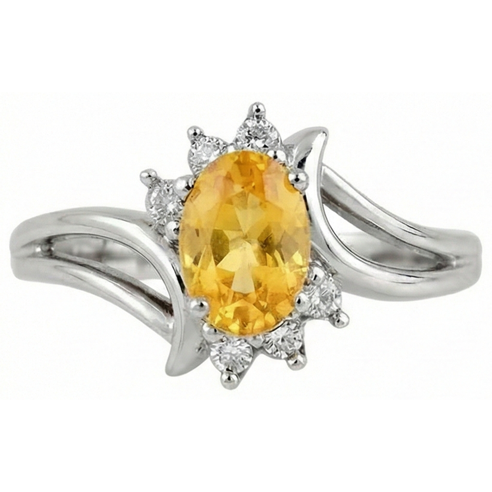 Oval Cut Yellow Sapphire And Round Natural Earth Mined Diamond ( Not Lab Grown )s Wedding Ring Gold 14K