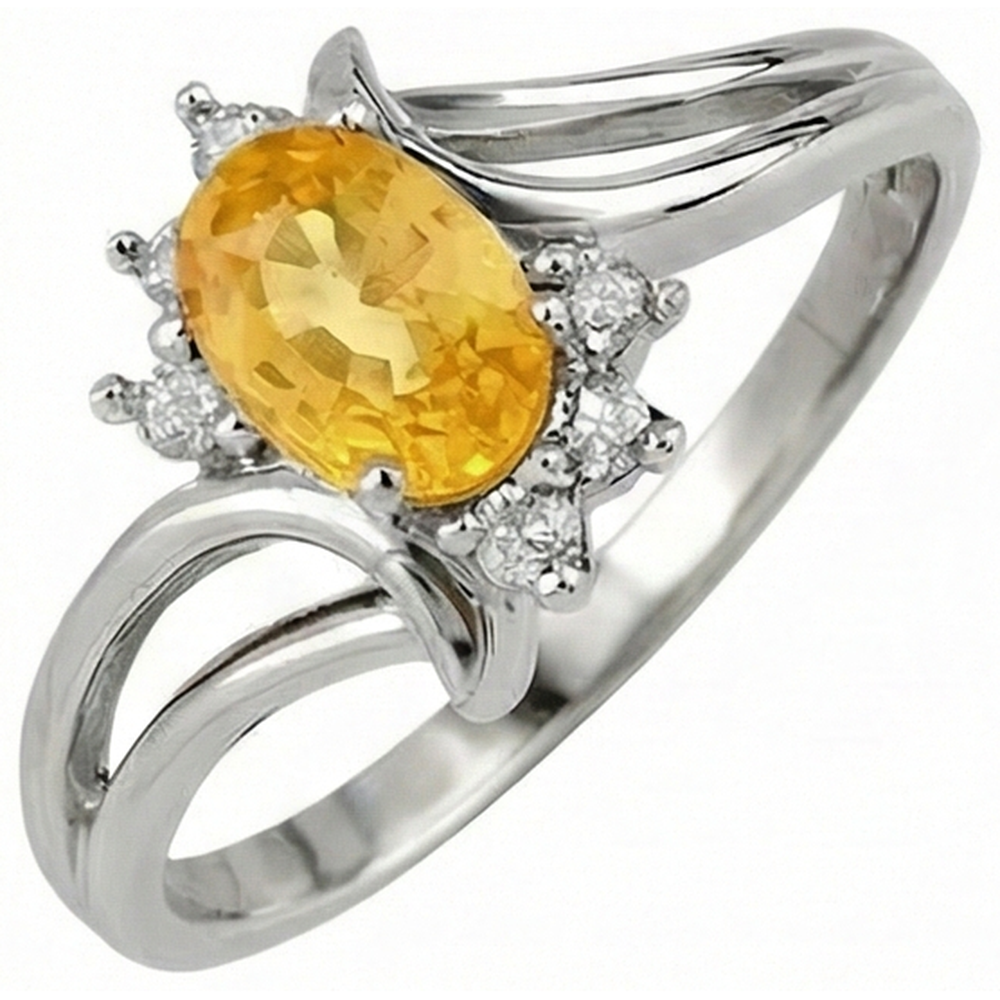 Oval Cut Yellow Sapphire And Round Natural Earth Mined Diamond ( Not Lab Grown )s Wedding Ring Gold 14K