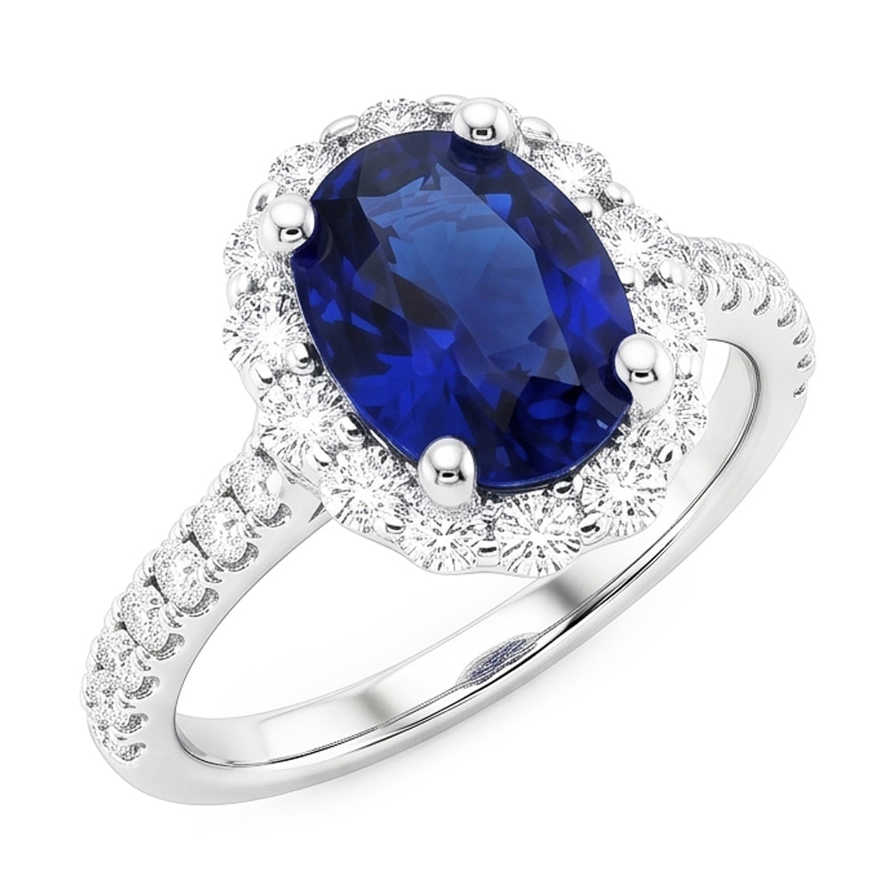 Oval Deep Blue Sapphire Halo Wedding Ring 6 Carats White Gold