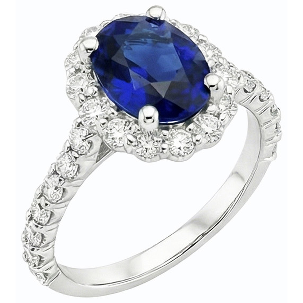 Oval Deep Blue Sapphire Halo Wedding Ring 6 Carats White Gold