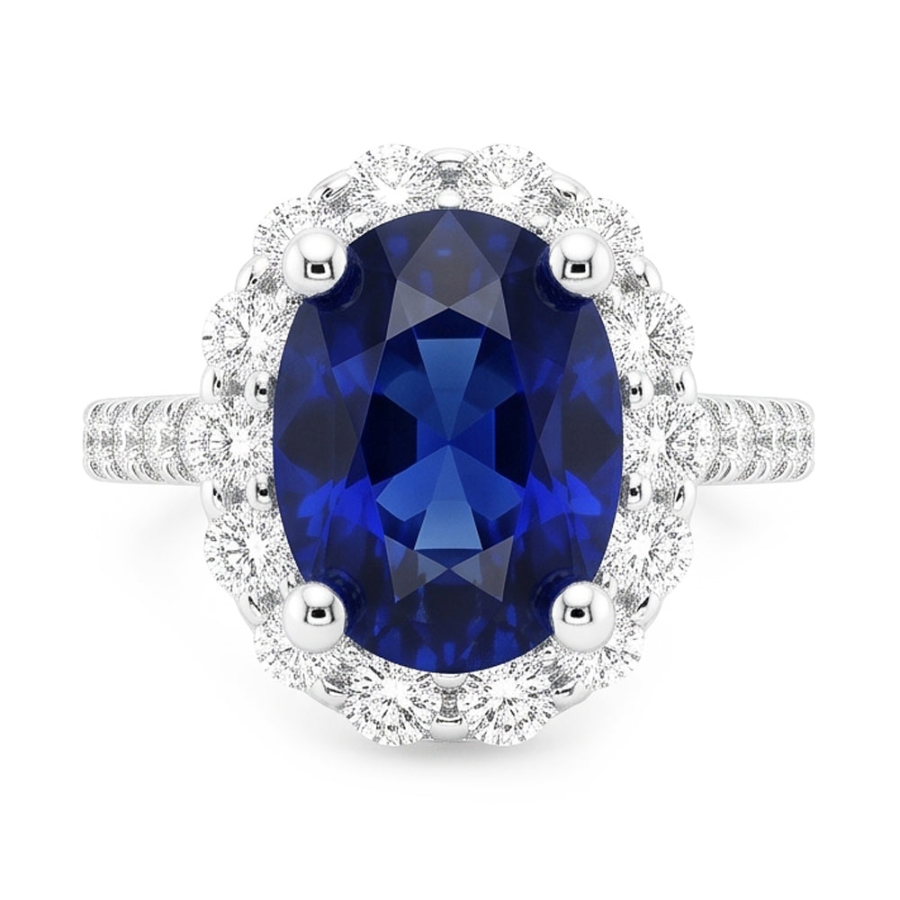 Oval Deep Blue Sapphire Halo Wedding Ring 6 Carats White Gold