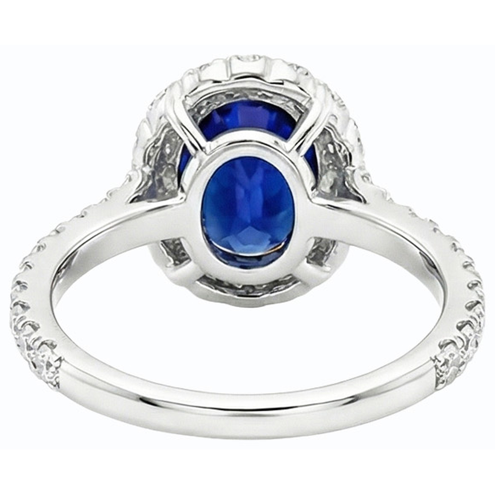 Oval Deep Blue Sapphire Halo Wedding Ring 6 Carats White Gold