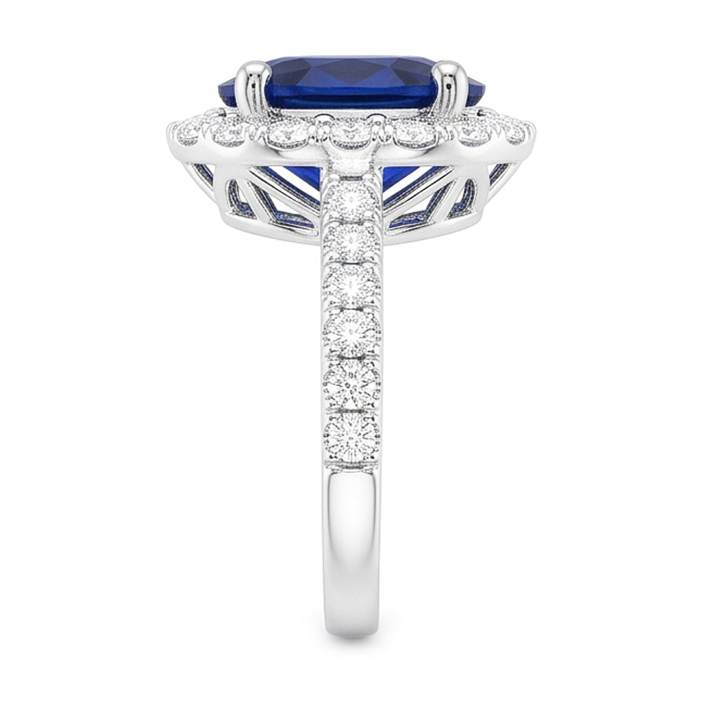Oval Deep Blue Sapphire Halo Wedding Ring 6 Carats White Gold