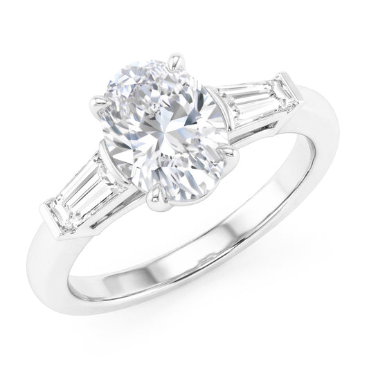 Oval Diamond Three Stone Ring in 14K White Gold – 3 ct