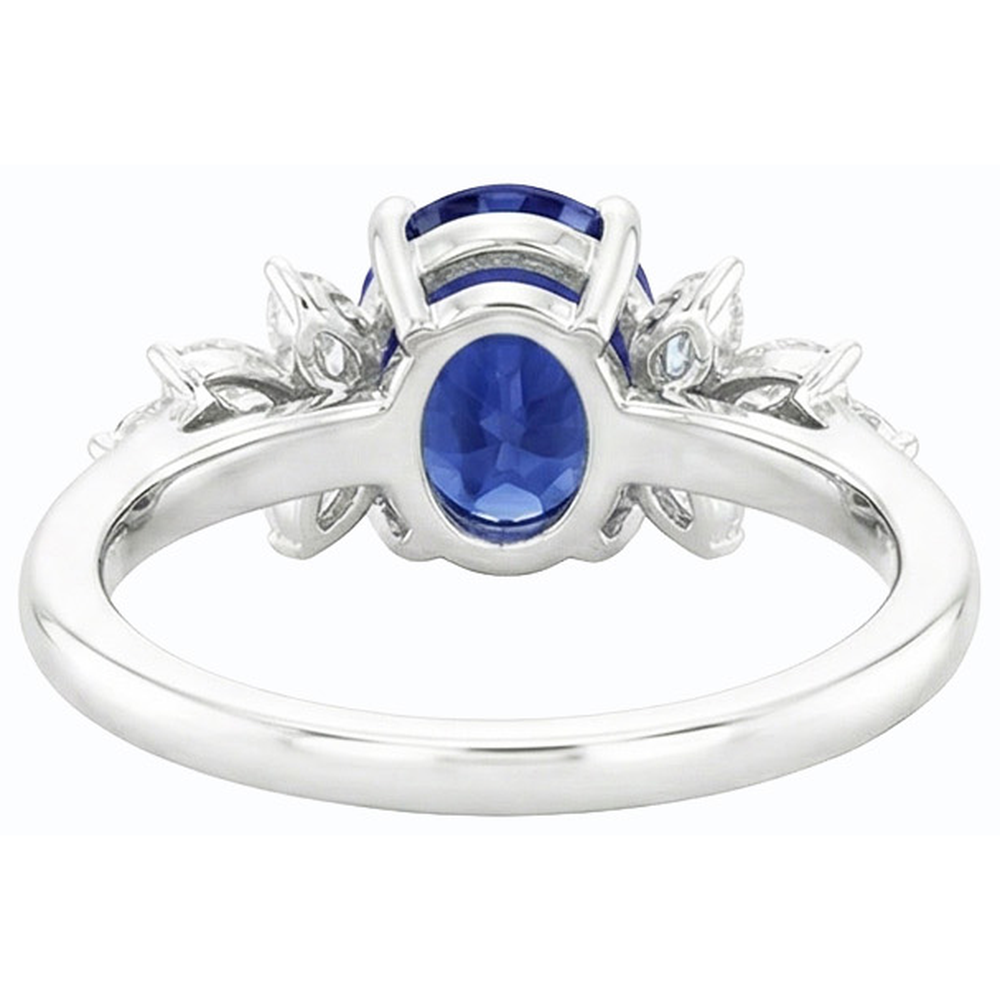 Oval Gemstone Blue Sapphire Ring With Marquise Natural Earth Mined Diamond ( Not Lab Grown )s 3.50 Carats