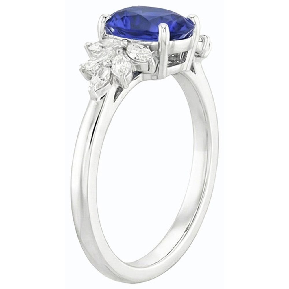 Oval Gemstone Blue Sapphire Ring With Marquise Natural Earth Mined Diamond ( Not Lab Grown )s 3.50 Carats