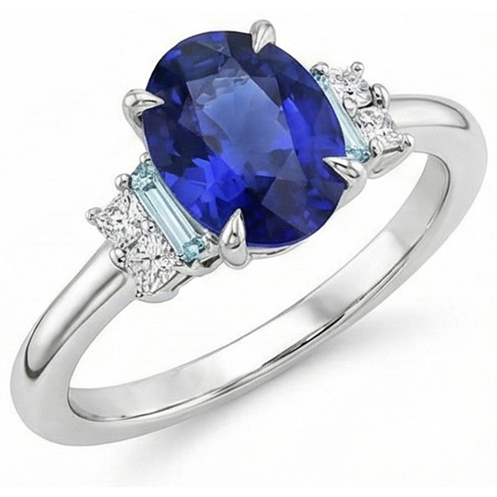 Oval Gemstone Ring Ceylon Sapphire Jewelry With Accents 4 Carats Gold