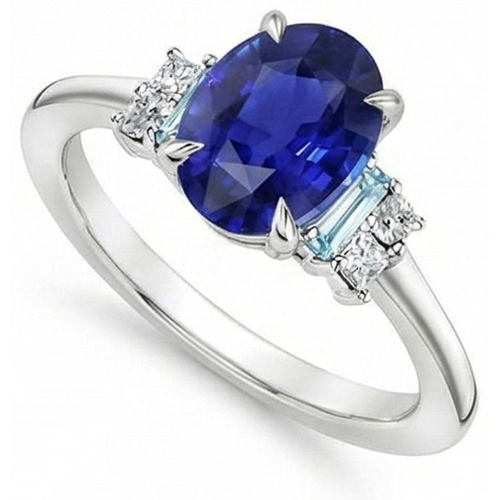 Oval Gemstone Ring Ceylon Sapphire Jewelry With Accents 4 Carats Gold