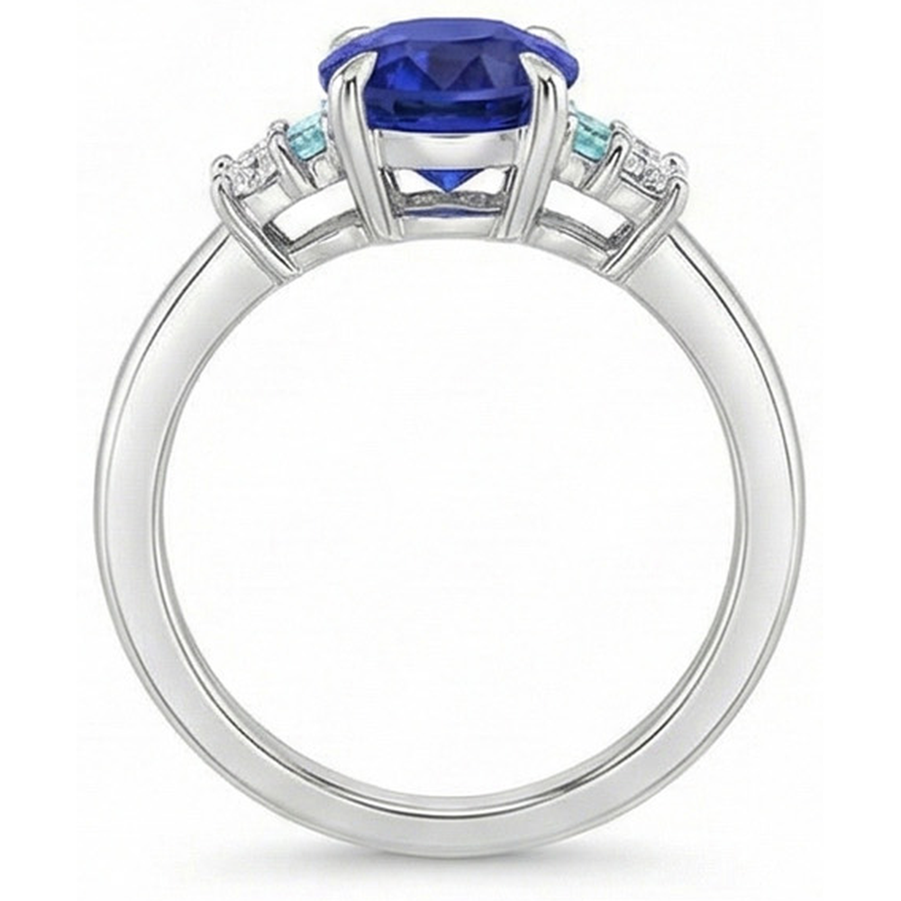 Oval Gemstone Ring Ceylon Sapphire Jewelry With Accents 4 Carats Gold