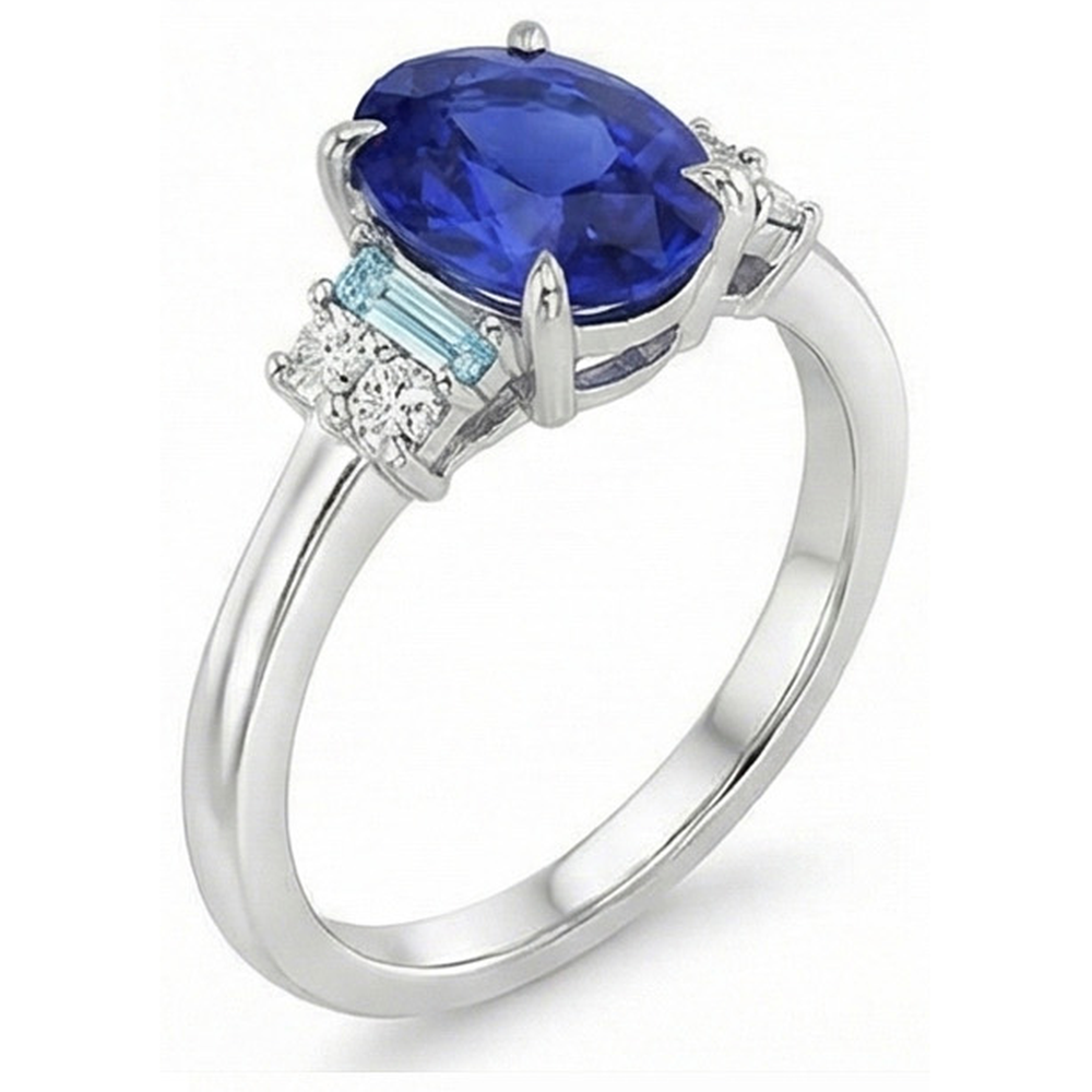 Oval Gemstone Ring Ceylon Sapphire Jewelry With Accents 4 Carats Gold