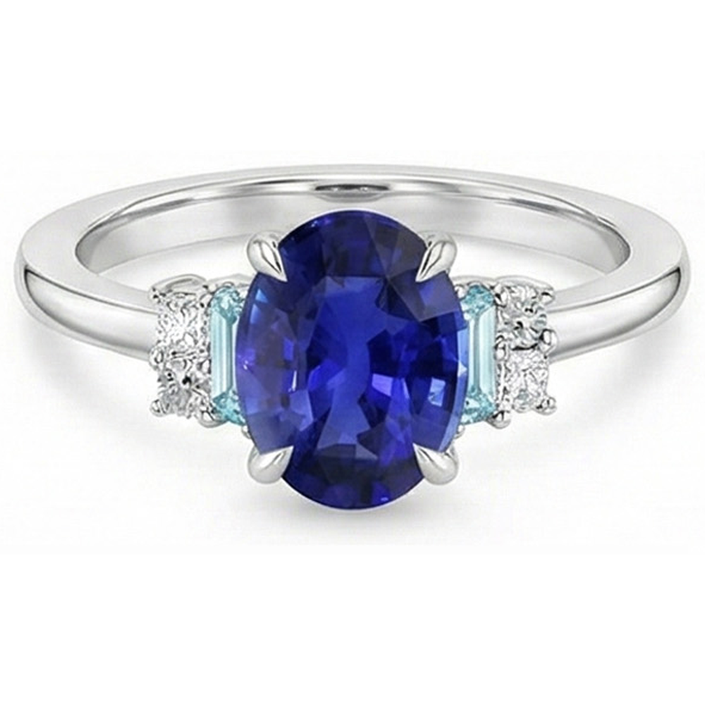 Oval Gemstone Ring Ceylon Sapphire Jewelry With Accents 4 Carats Gold