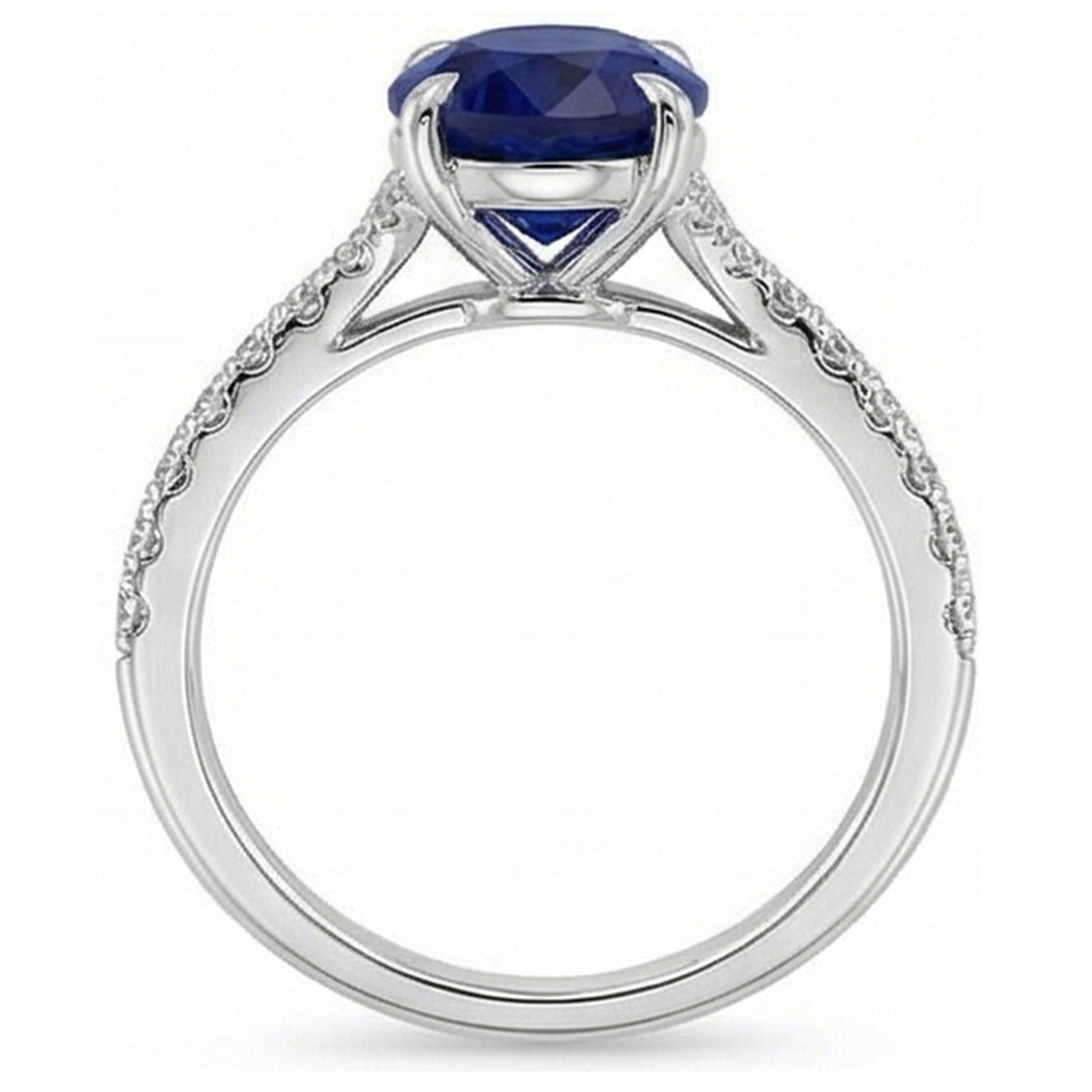 Oval Gemstone Ring Deep Blue Sapphire With Accents Jewelry 3.75 Carats