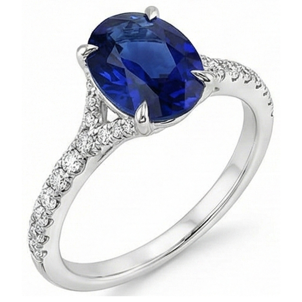 Oval Gemstone Ring Deep Blue Sapphire With Accents Jewelry 3.75 Carats
