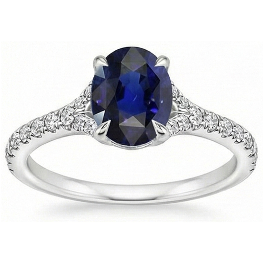 Oval Gemstone Ring Deep Blue Sapphire With Accents Jewelry 3.75 Carats