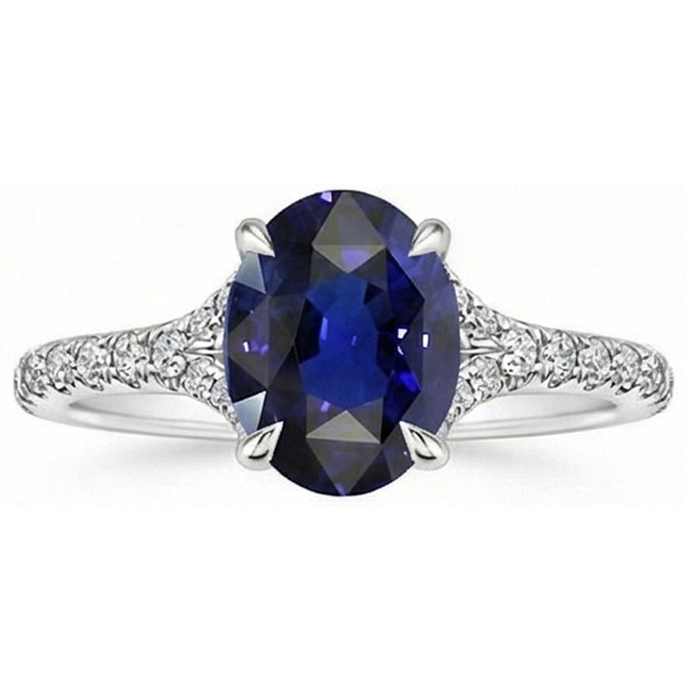 Oval Gemstone Ring Deep Blue Sapphire With Accents Jewelry 3.75 Carats
