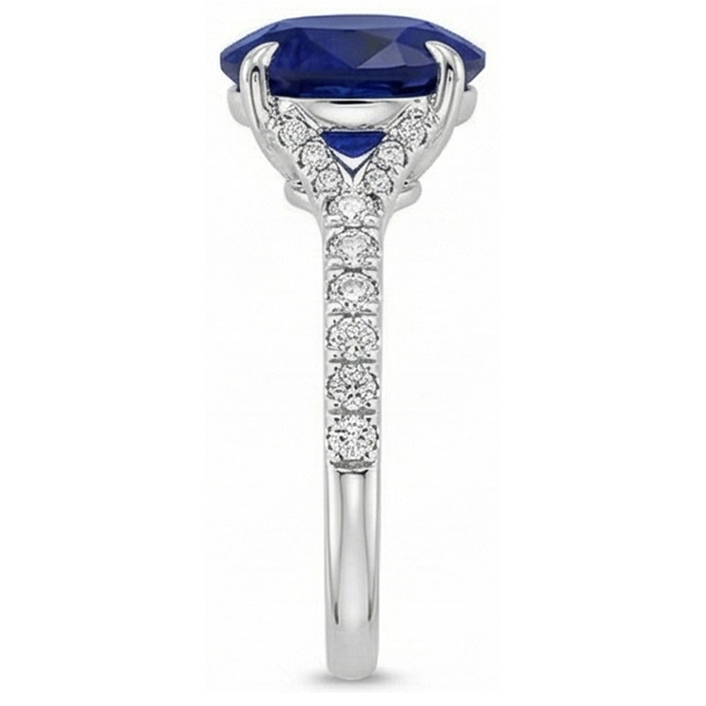 Oval Gemstone Ring Deep Blue Sapphire With Accents Jewelry 3.75 Carats