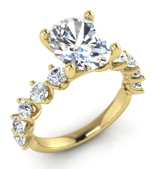 Oval Genuine Diamond Ring With Accents Yellow Gold