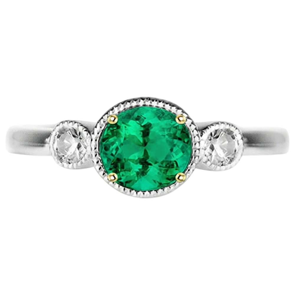 Fine Emerald Gemstone Ring 2-ct Two-Tone 14K Gold – angle view