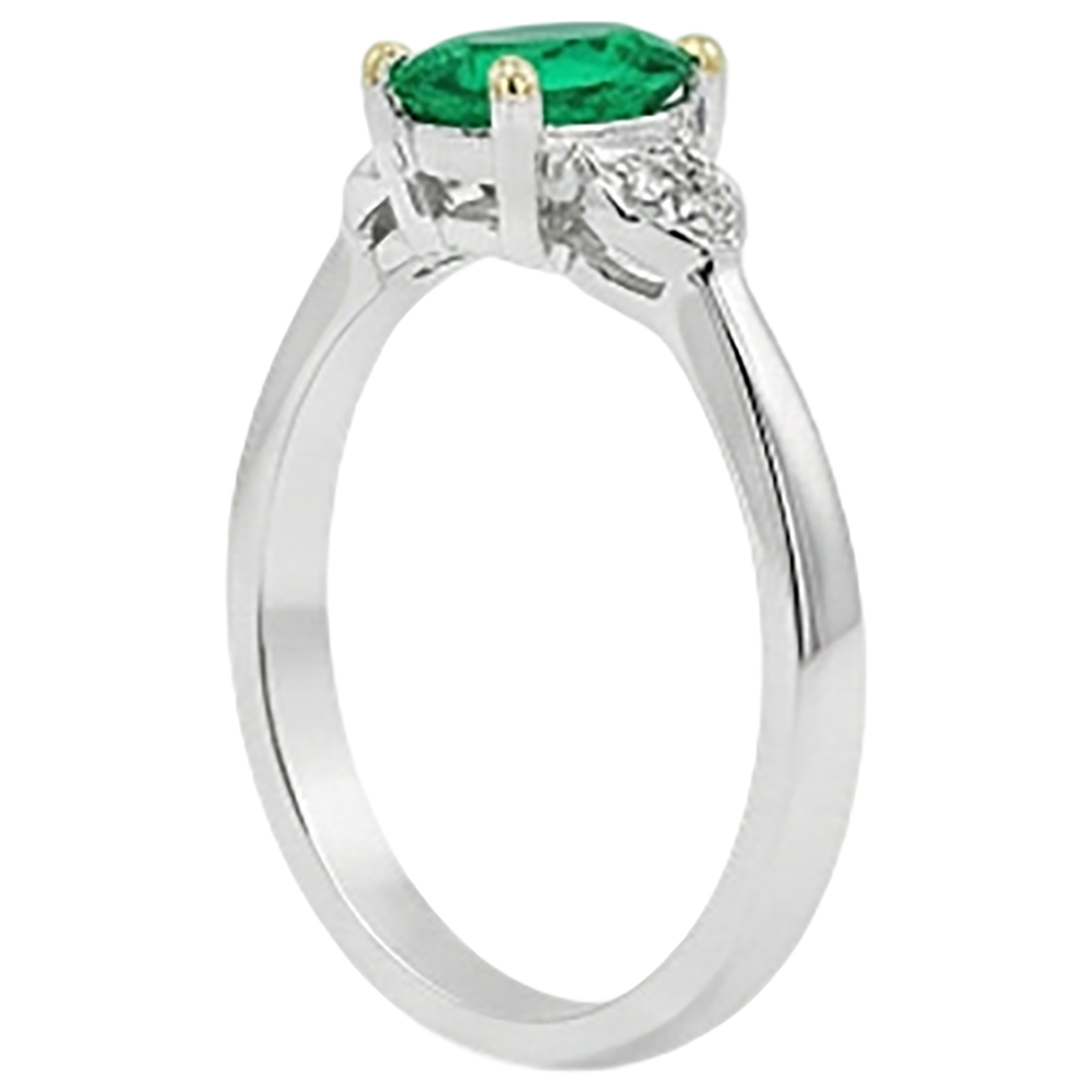 Oval Cut Emerald ring in Two-Tone 14K Gold – profile view