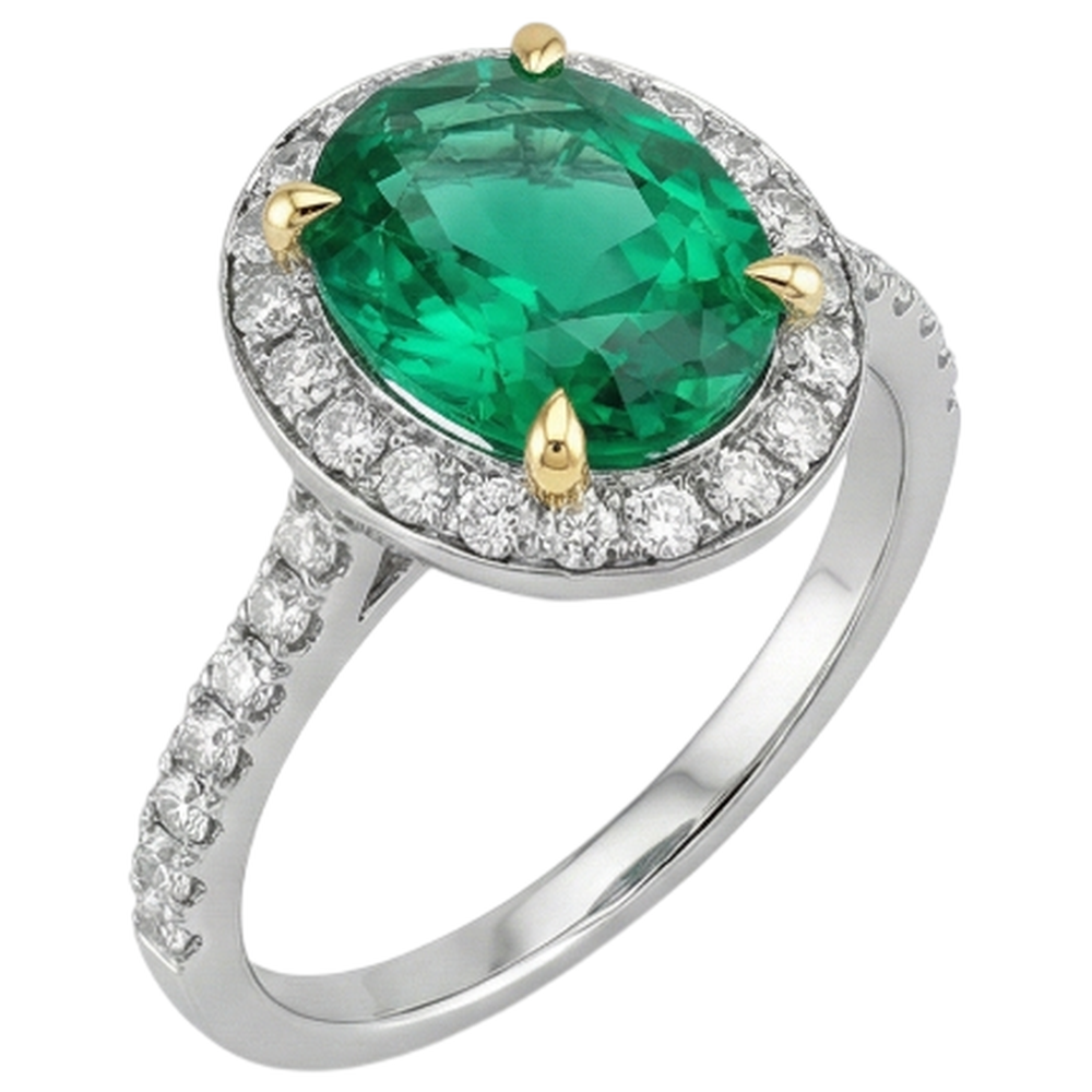 Earth-Mined Colombian Emerald Gemstone Ring 3.50 ct 14K Yellow Gold – front view