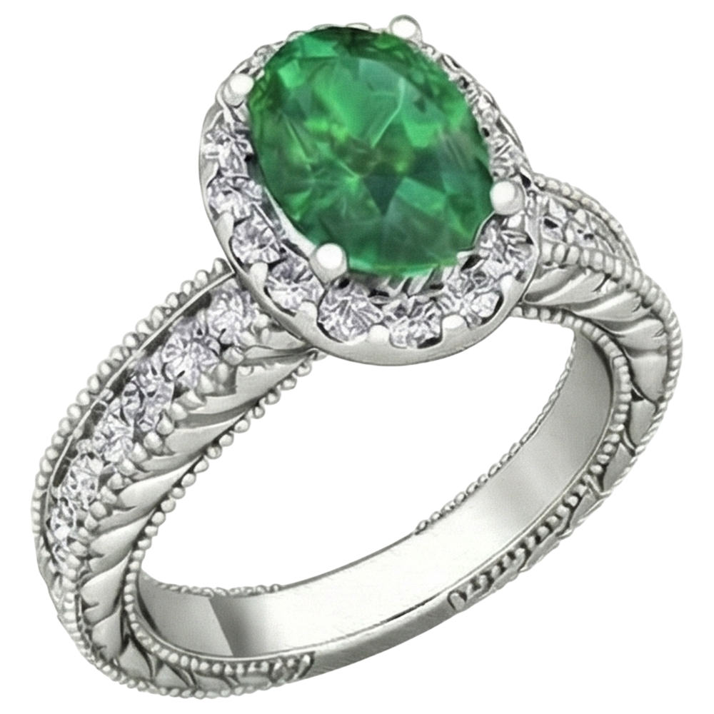 natural round emerald 3.50ct ring close up detail