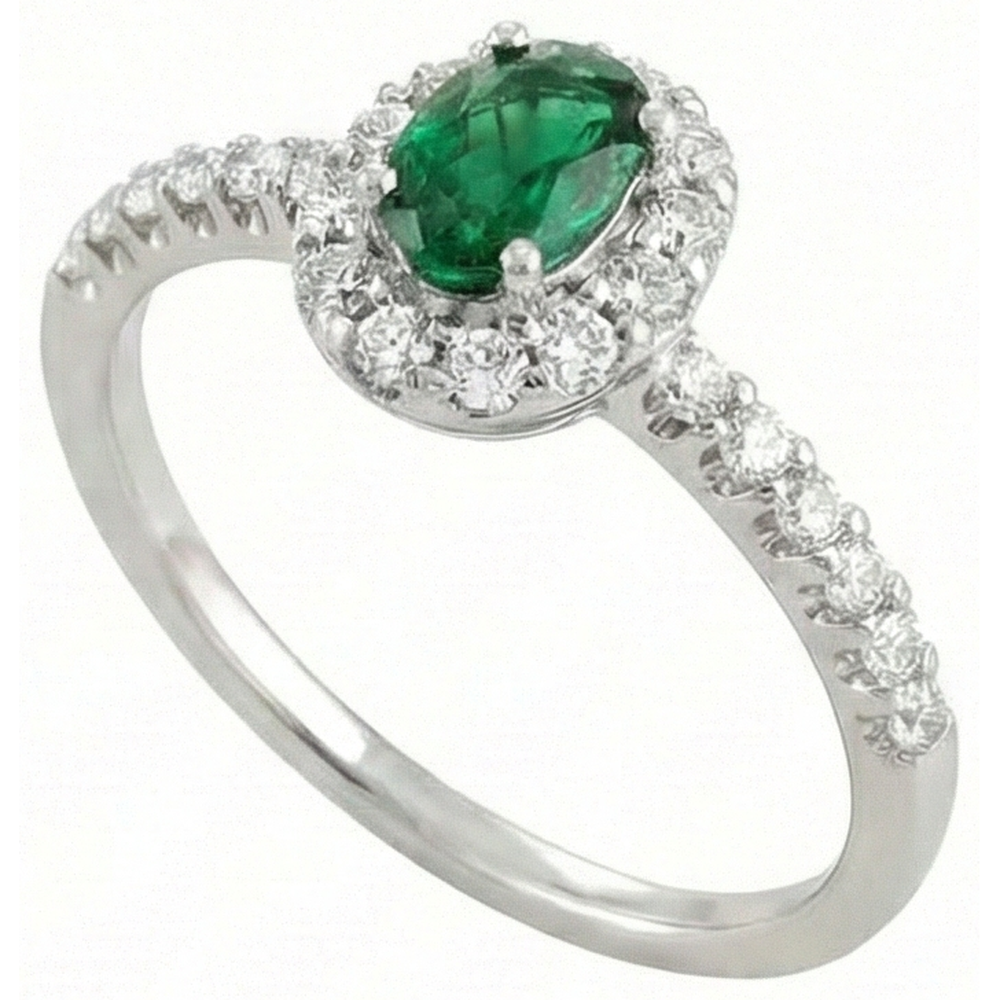 natural round emerald 3.85ct ring side angle