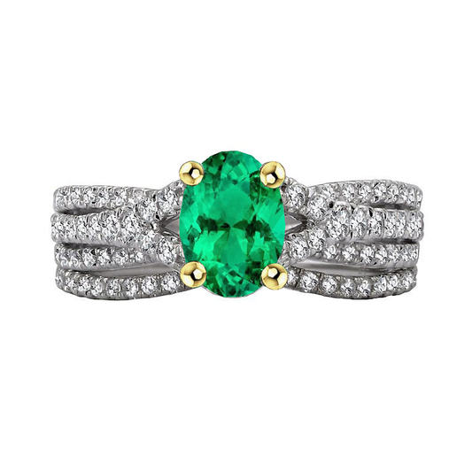 Oval Cut Fine Emerald ring in 14K Two Tone Gold – main view