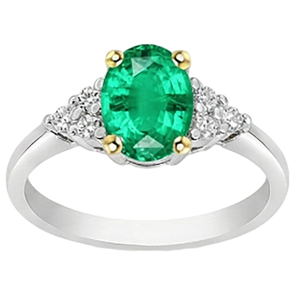 Emerald Oval Precious Stone Ring in 14 Karat Two Tone Gold – side view