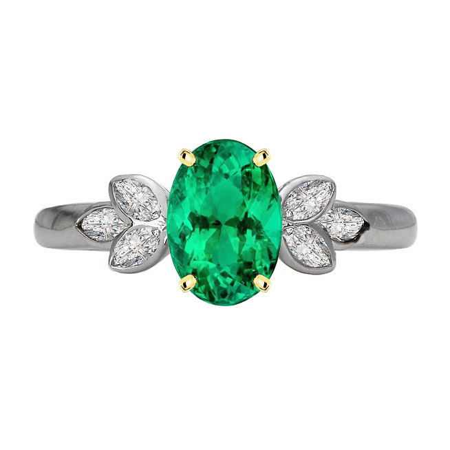 Earth-Mined Fine Emerald Precious Stone Ring 4 ct Two-Tone 14K Gold – main view