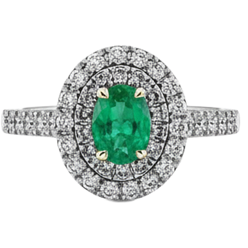 Oval Cut Emerald ring in 14K Two Tone Gold – front view