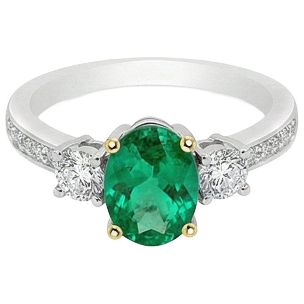 Emerald Gemstone Ring 2.50-ct 14 Karat Two Tone Gold – angle view