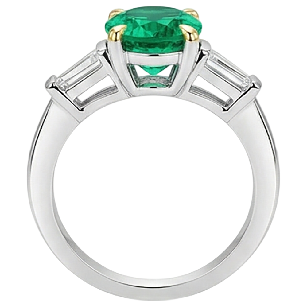 Earth-Mined Emerald Colored Stone Ring 3.50 ct Two-Tone 14K Gold – profile view