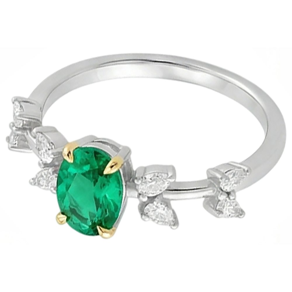Earth-Mined Fine Emerald Colored Stone Ring 2 ct 14K Two Tone Gold – profile view